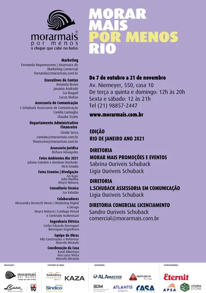 Créditos do catálogo Morar Mais Rio 2021