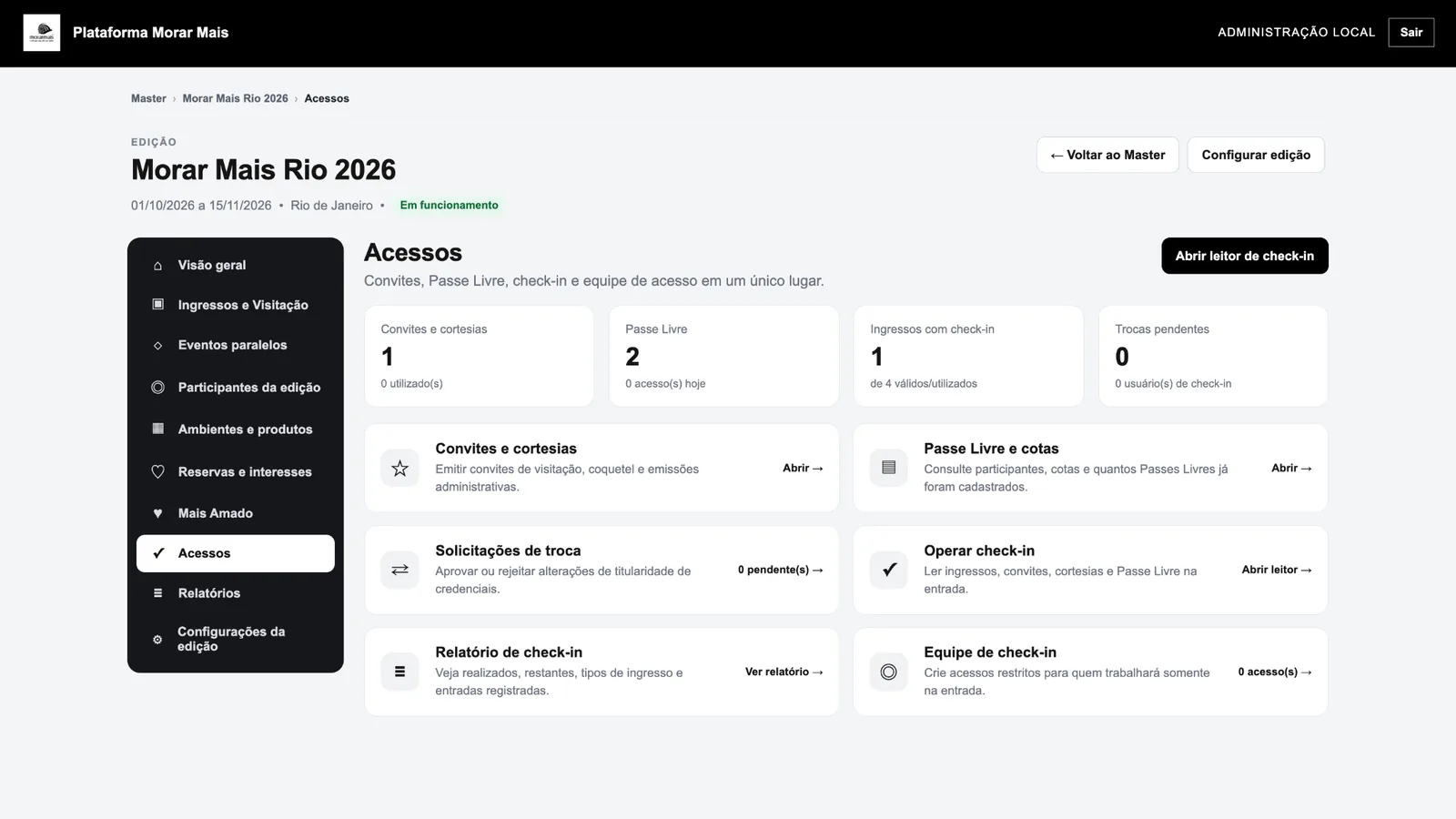 Painel de acessos da Plataforma Morar Mais